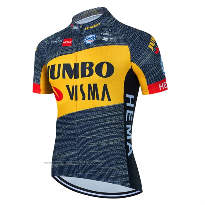 2022 Maillot Cyclisme Jumbo Visma Noir Jaune Manches Courtes et Cuissard